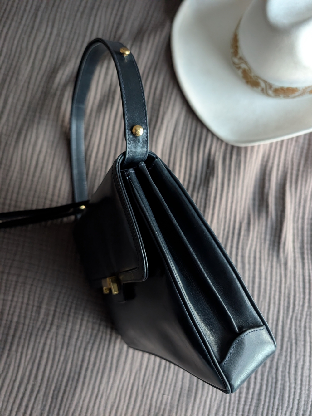 Salvatore Ferragamo Dark Navy Leather One-Shoulder Handbag - Picture 2 of 2